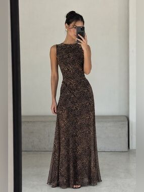 Ronny Kobo Y2K Leopard Print Sleeveless Maxi Dress Brown Black Size S